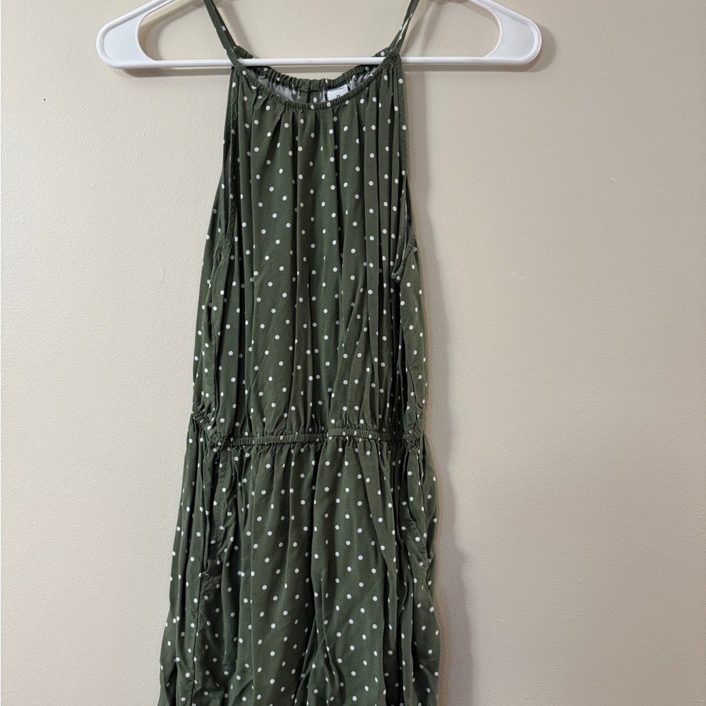Green Polka Dot Romper with Pockets